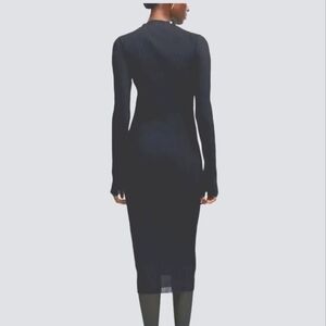 Hugo Boss Dress Womens Small Dark Grey Midi Bodycon‎ Career Mock Neck EUC